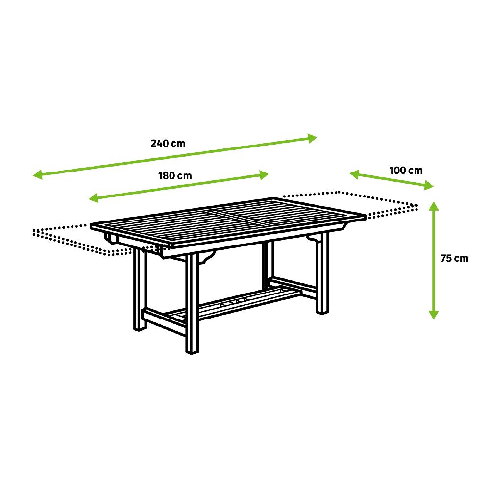 Mesa De Jardín Extensible De Madera Teca Antea De 180/240x75x100 Cm