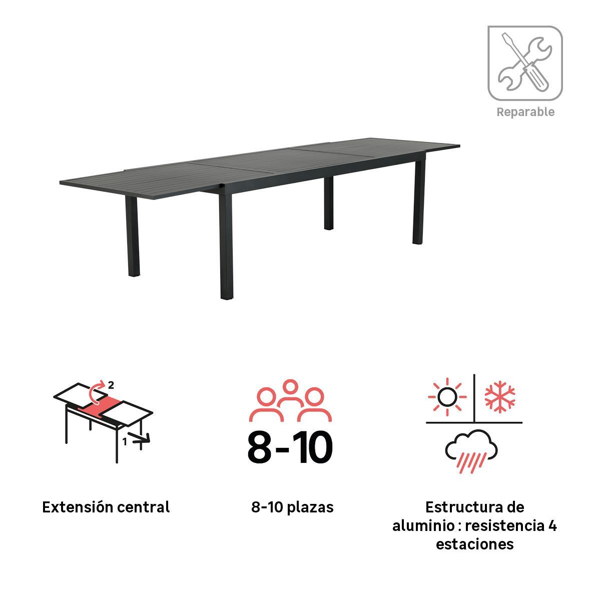 Mesa De Jardín Extensible NATERIAL Athena De Aluminio Gris De 224/336x75x100 Cm