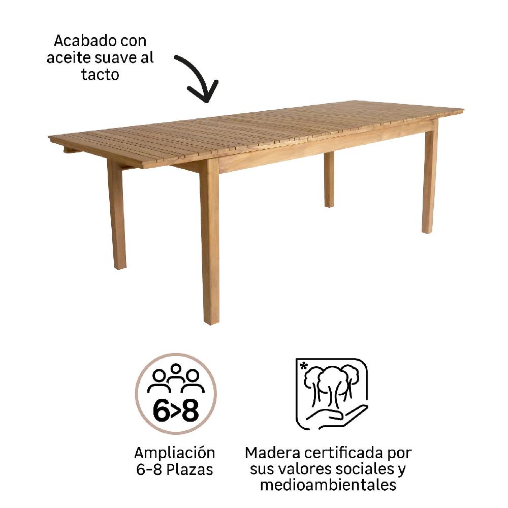 Mesa De Jardín Extensible NATERIAL Ribeira De Teca Marrón De 180/240x77 Cm