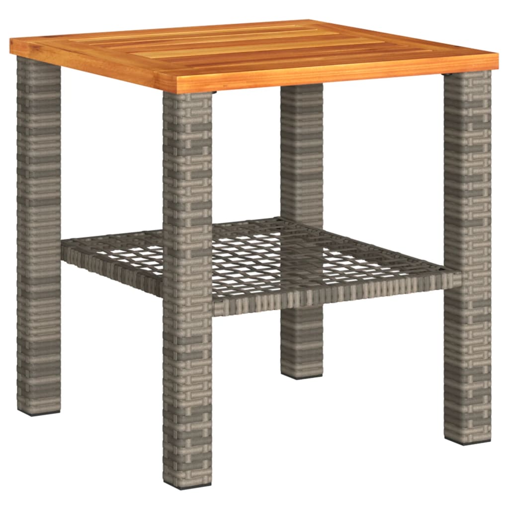 Mesa De Jardín Gris 40x40x42 Cm Trenzada De Resina Y Madera De Acacia
