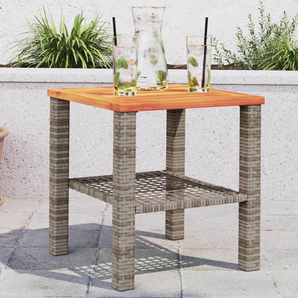 Mesa de jardín gris 40x40x42 cm trenzada de resina y madera de acacia