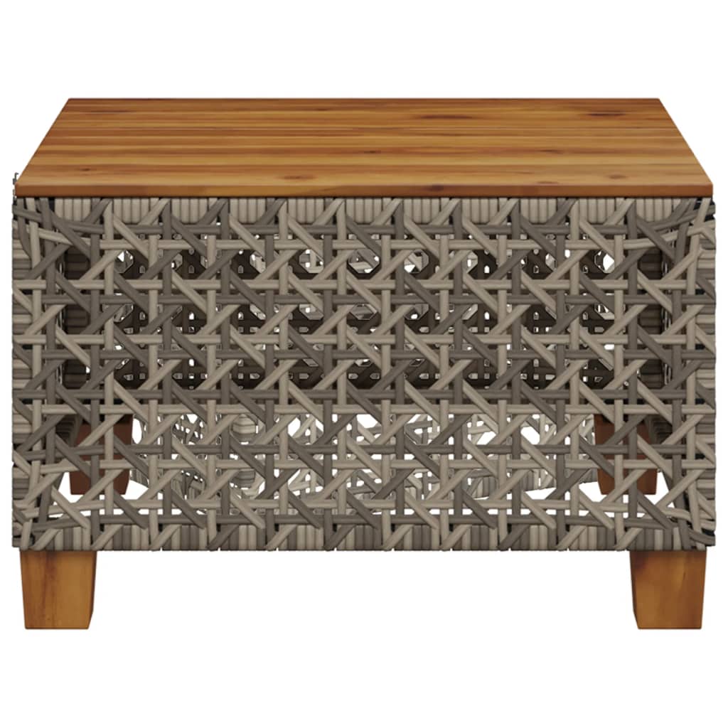 Mesa De Jardín Gris 55x55x36 Cm Trenzada De Resina Y Madera De Acacia