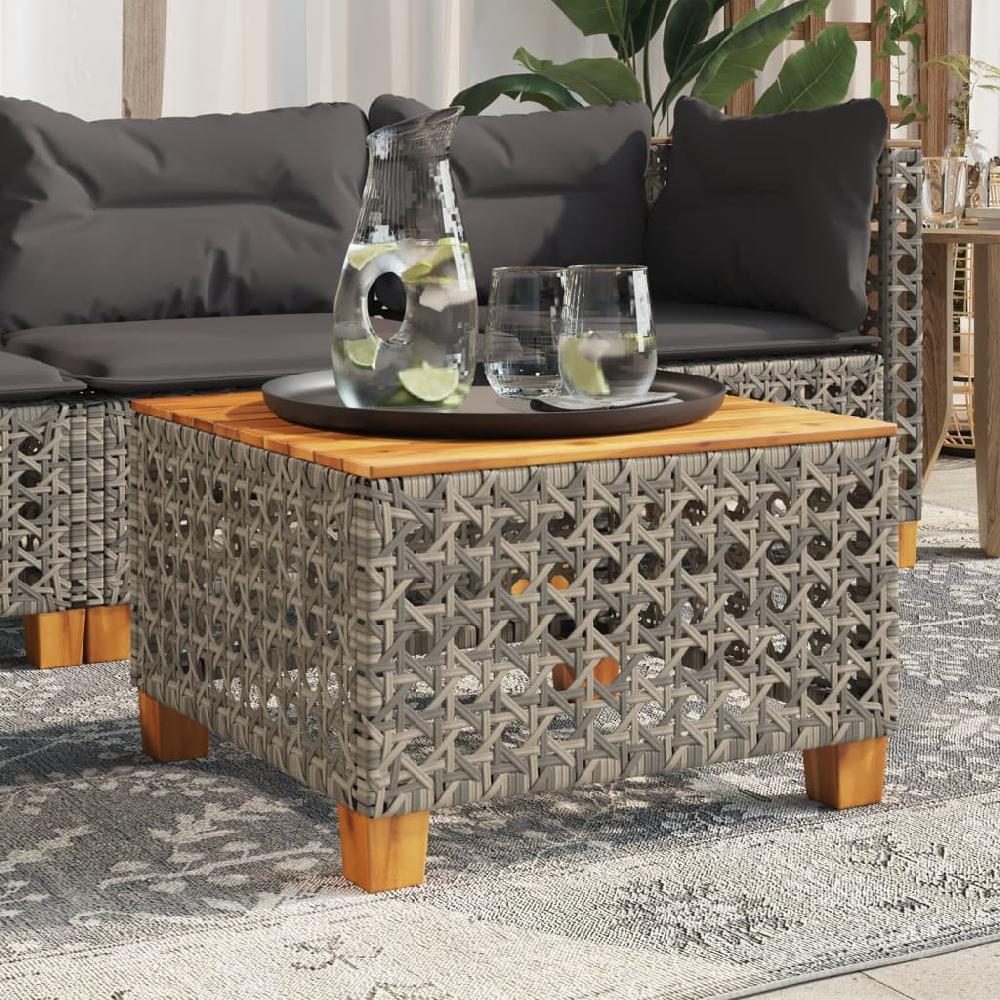 Mesa de jardín gris 55x55x36 cm trenzada de resina y madera de acacia