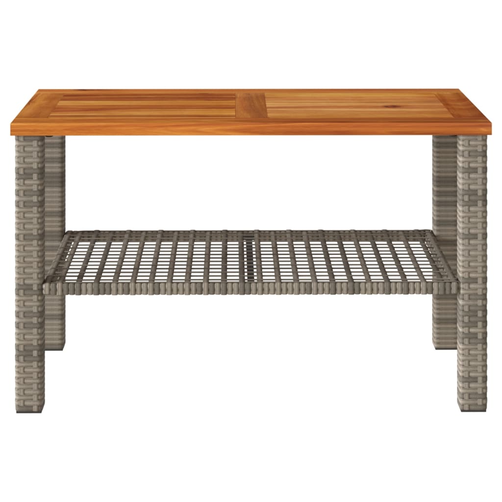 Mesa de jardín gris 70x38x42 cm trenzada de resina y madera de acacia