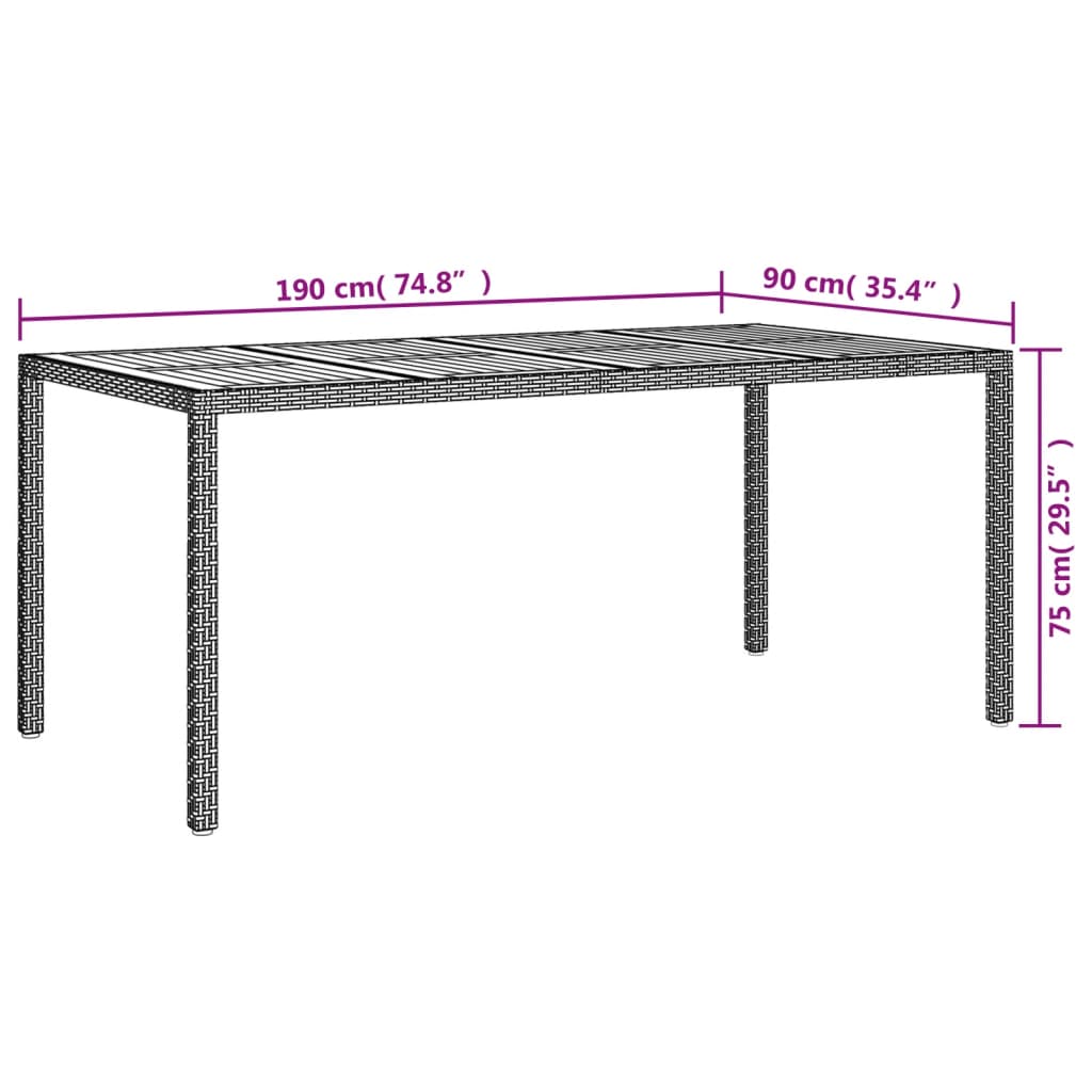 Mesa De Jardín Madera Acacia Ratán Sintético 190x90x75 Cm