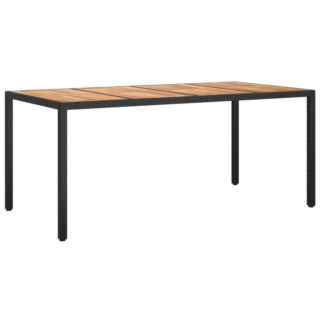 Mesa De Jardín Madera Acacia Ratán Sintético Negra 190x90x75 Cm