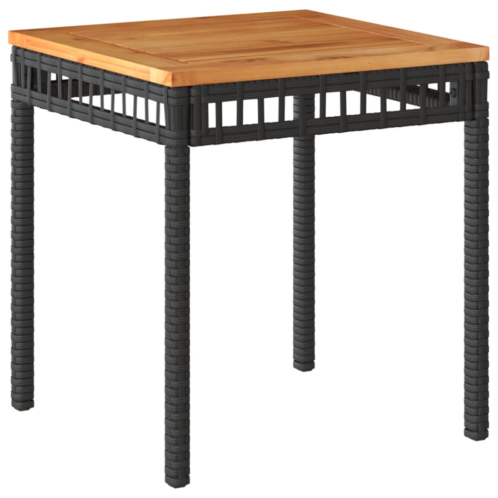 Mesa De Jardín Negra 38x38x42 Cm Trenzada De Resina Y Madera De Acacia