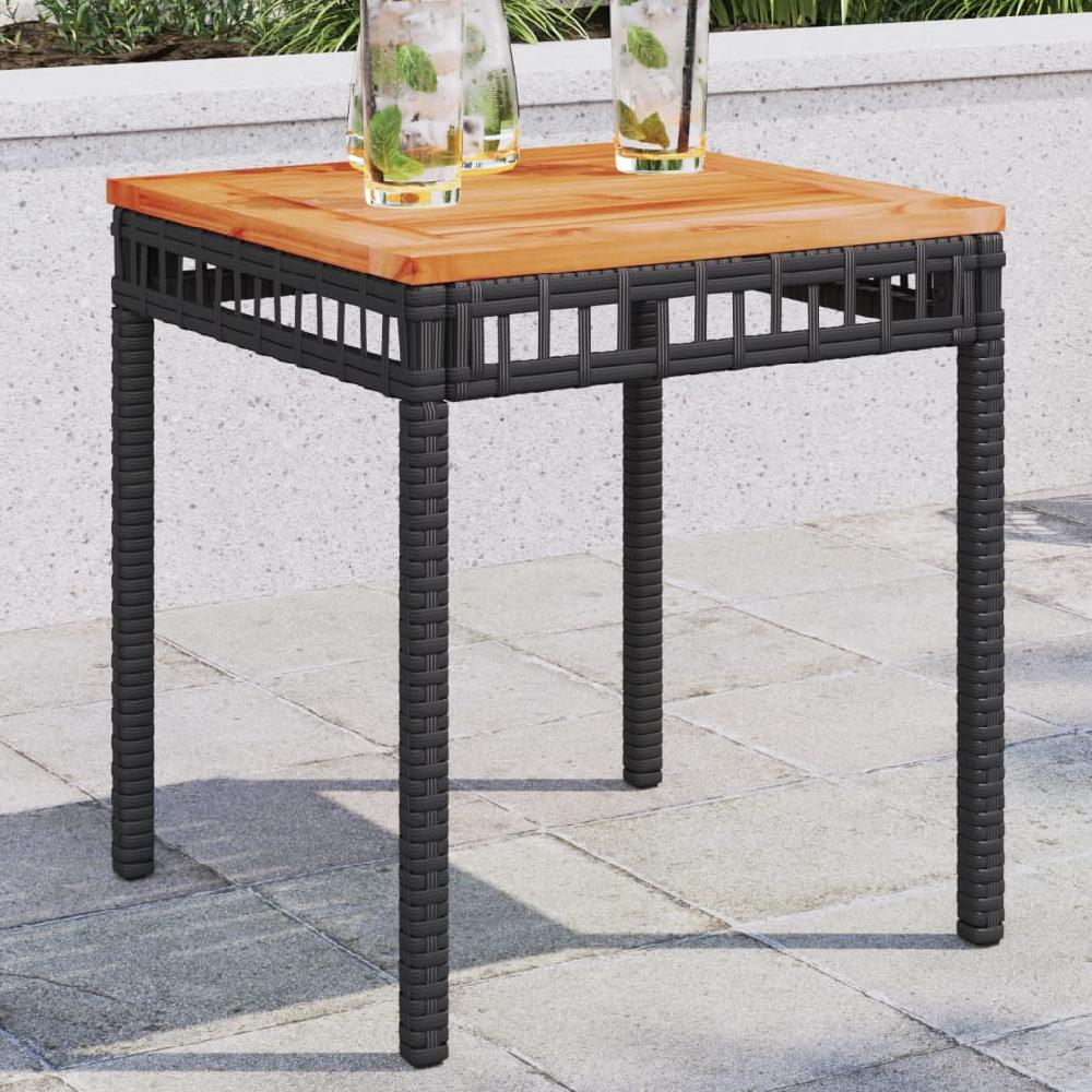 Mesa de jardín negra 38x38x42 cm trenzada de resina y madera de acacia