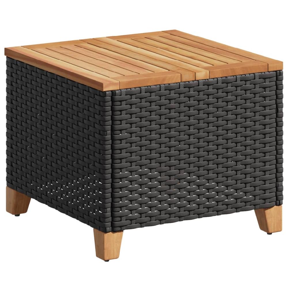 Mesa De Jardín Negra 45x45x37 Cm Trenzada De Resina Y Madera De Acacia