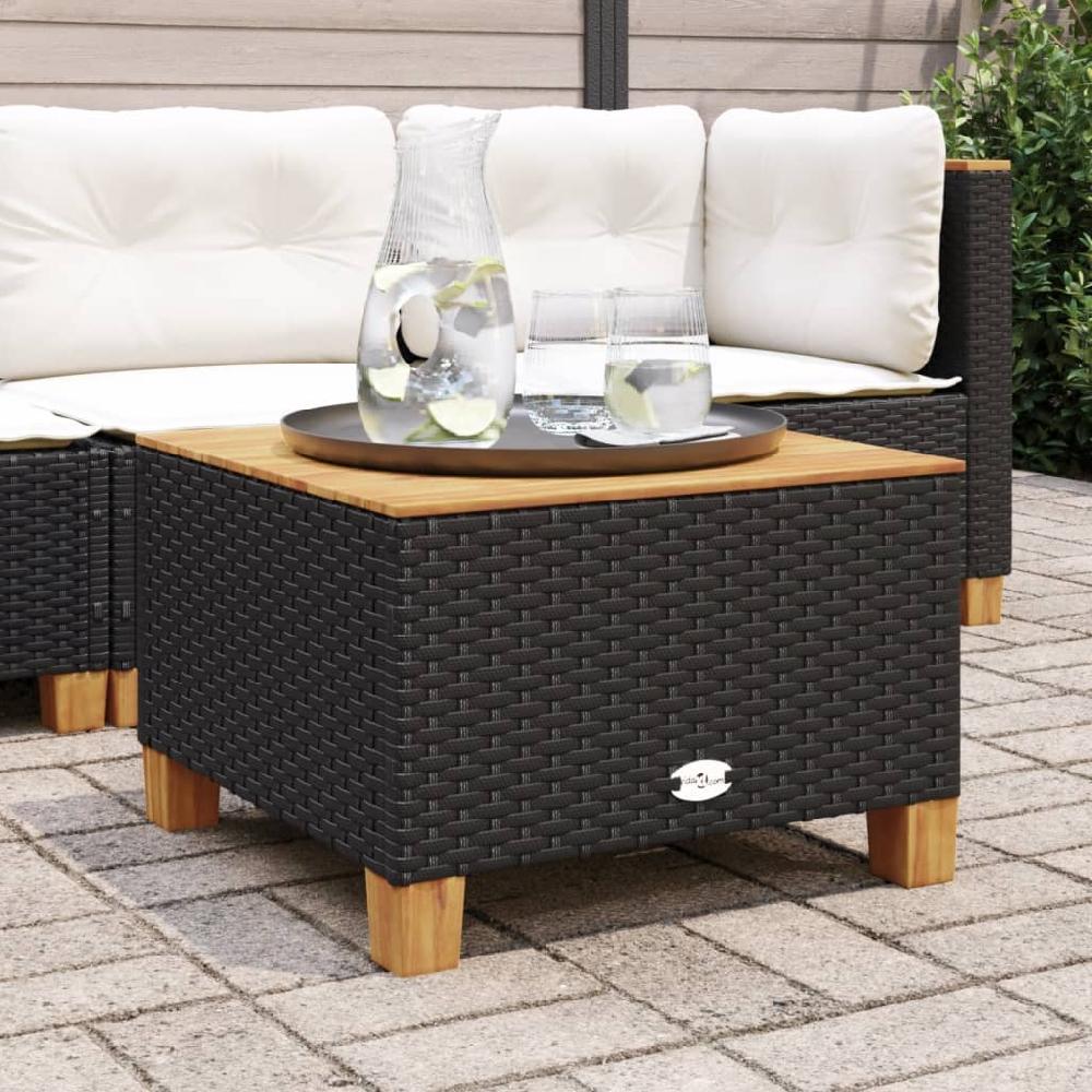 Mesa De Jardín Negra 55x55x36 Cm Trenzada De Resina Y Madera De Acacia