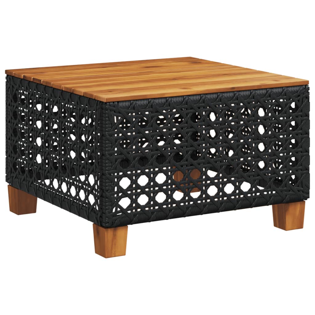 Mesa De Jardín Negra 55x55x36 Cm Trenzada De Resina Y Madera De Acacia
