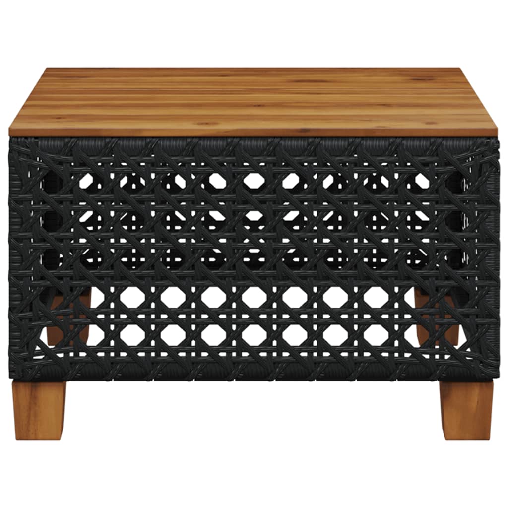 Mesa De Jardín Negra 55x55x36 Cm Trenzada De Resina Y Madera De Acacia