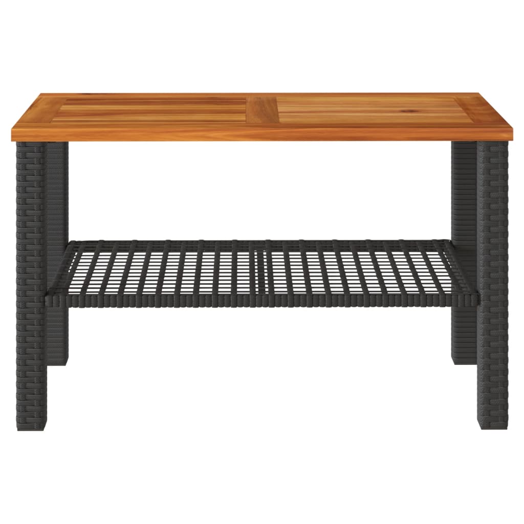 Mesa De Jardín Negra 70x38x42 Cm Trenzada De Resina Y Madera De Acacia