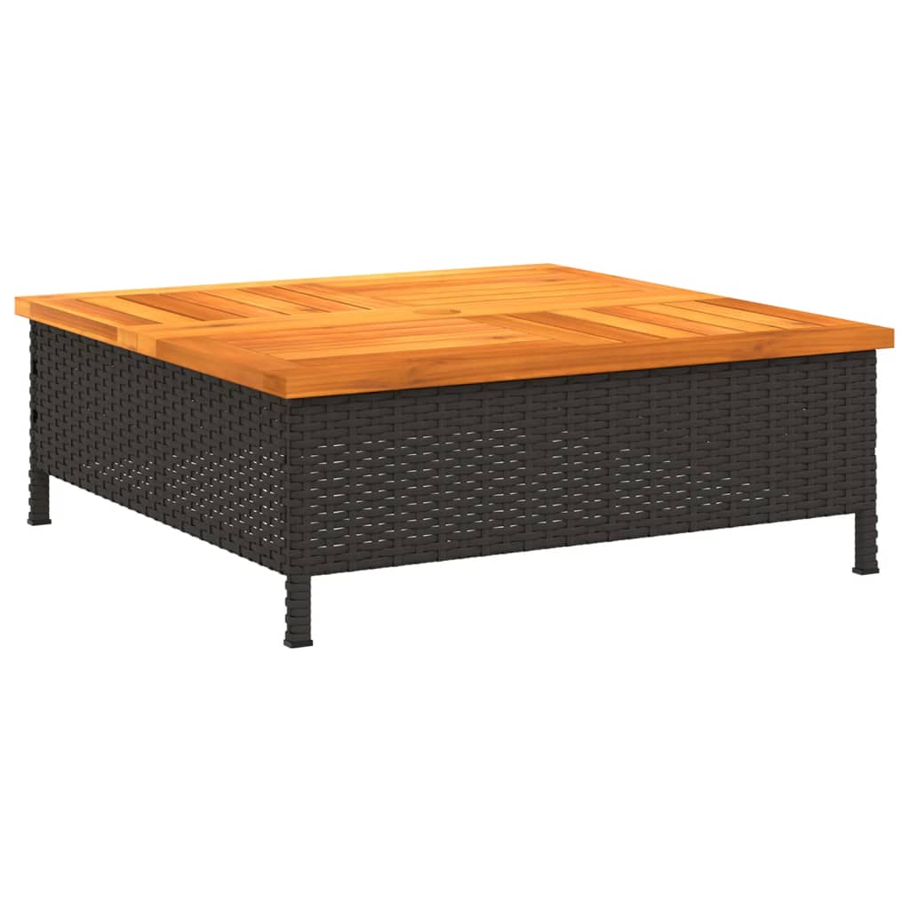 Mesa De Jardín Negra 70x70x25 Cm Trenzada De Resina Y Madera De Acacia