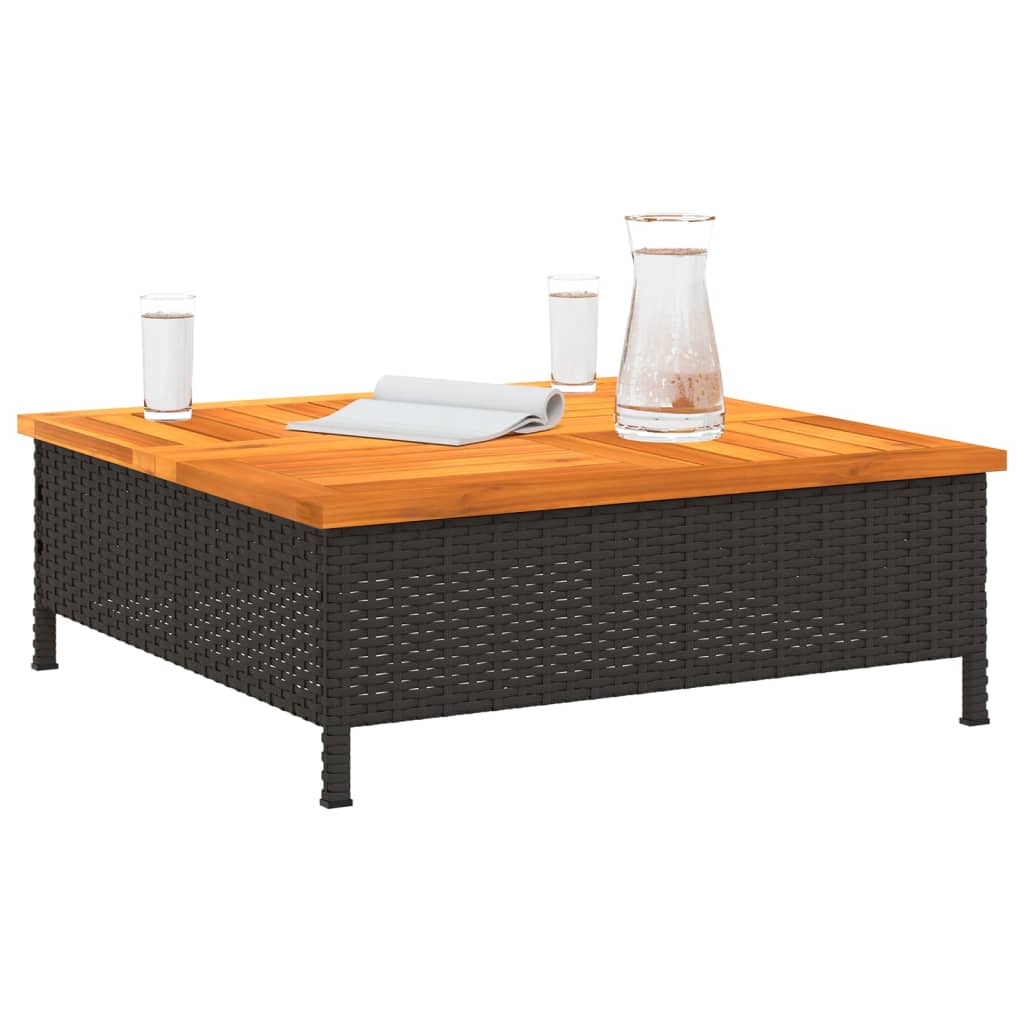 Mesa De Jardín Negra 70x70x25 Cm Trenzada De Resina Y Madera De Acacia