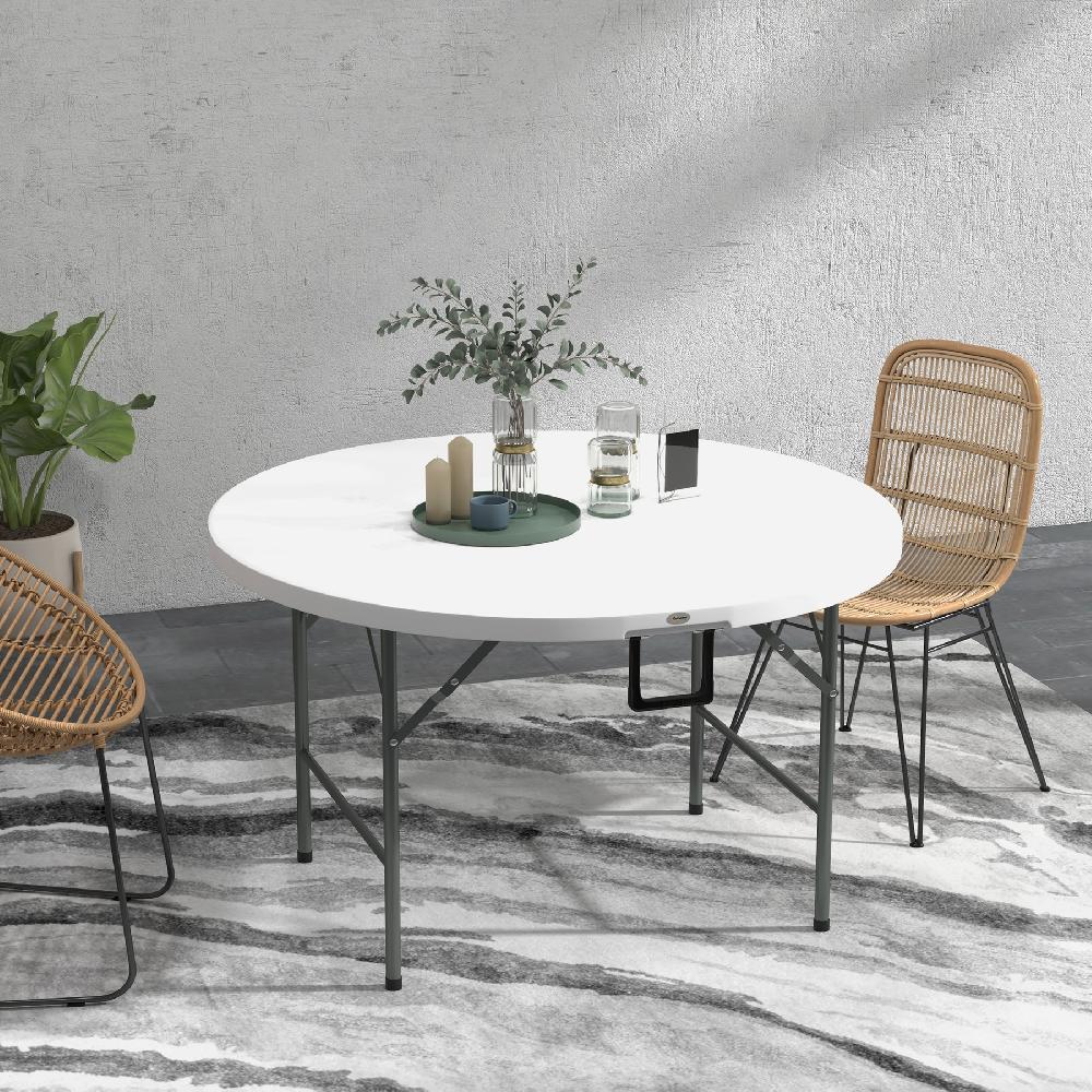 Mesa De Jardín Outsunny Acero HDPE Blanco 122x122x73 Cm 84G-288V00WT