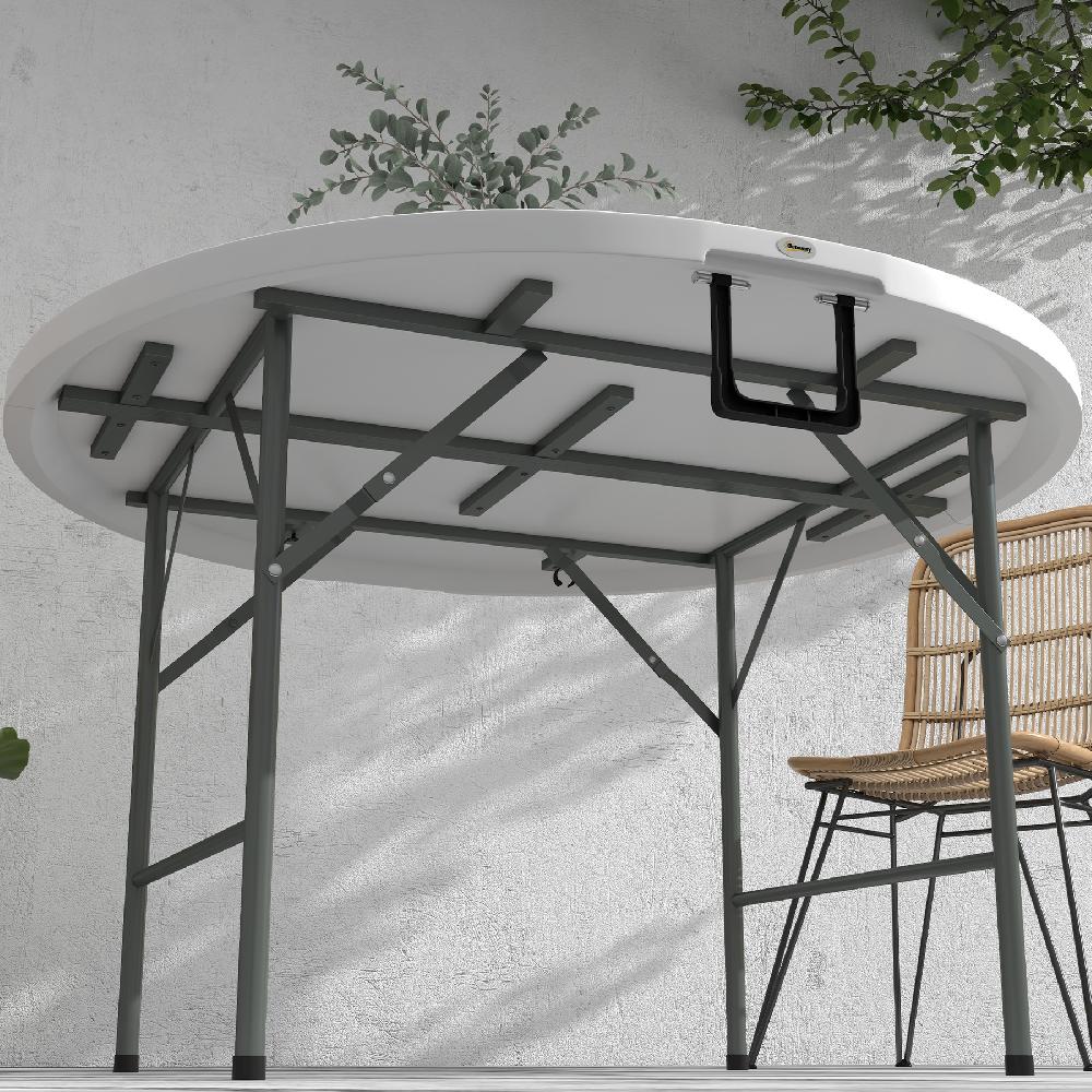 Mesa De Jardín Outsunny Acero HDPE Blanco 122x122x73 Cm 84G-288V00WT