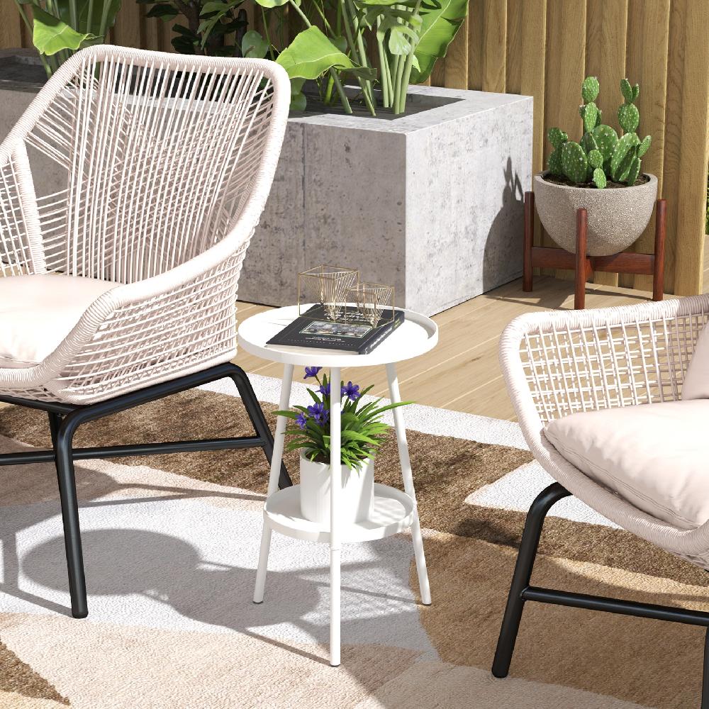 Mesa De Jardín Outsunny Metal Blanco 32x32x51 Cm 84G-573V00WT