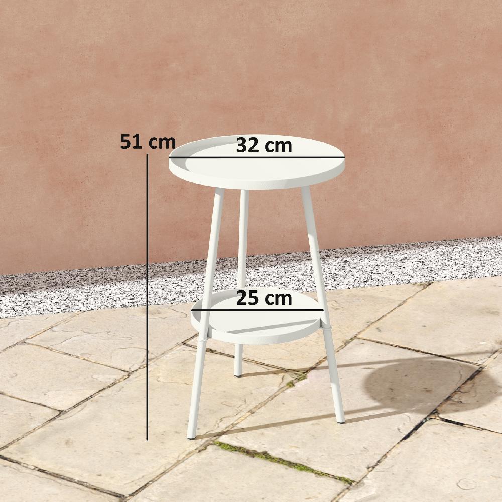 Mesa De Jardín Outsunny Metal Blanco 32x32x51 Cm 84G-573V00WT