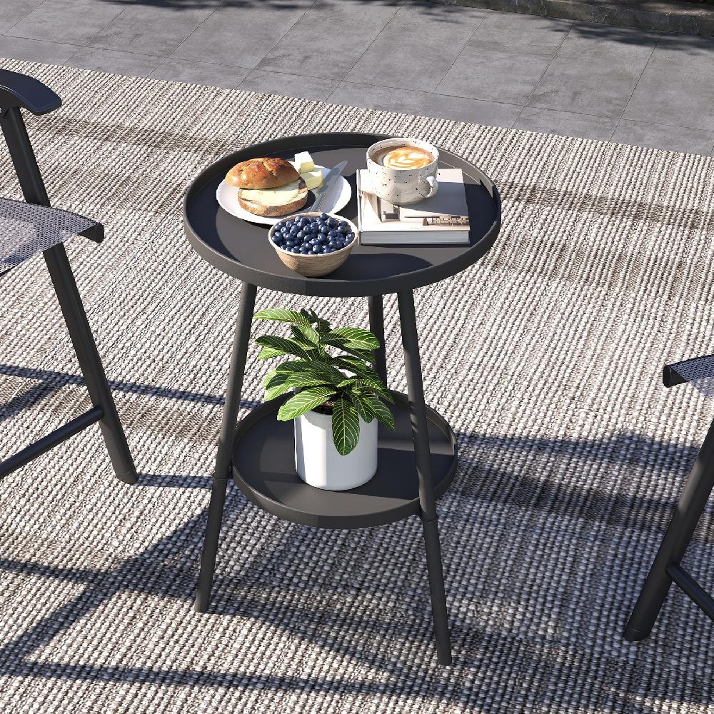Mesa De Jardín Outsunny Metal Negro 32x32x51 Cm 84G-573V00BK