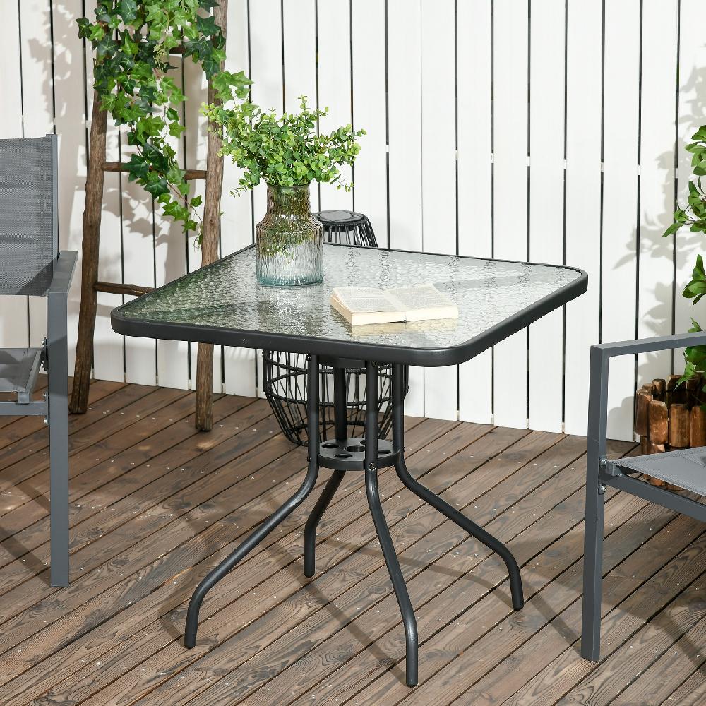 Mesa De Jardín Outsunny Metal Vidrio Templado Negro 76x76x72 Cm 84B-661