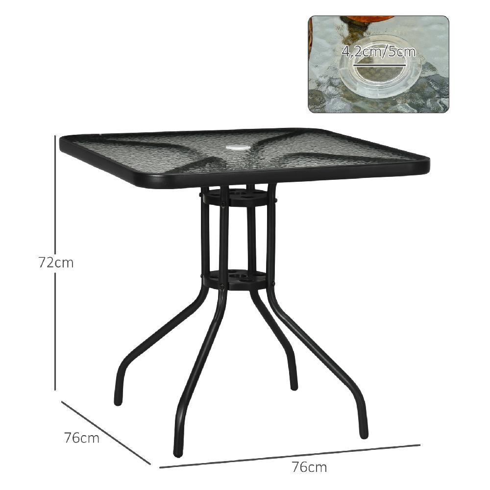 Mesa De Jardín Outsunny Metal Vidrio Templado Negro 76x76x72 Cm 84B-661