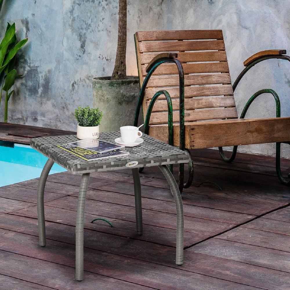 Mesa De Jardín OUTSUNNY PE Metal Gris 45x45x44 Cm 867-084V01GY