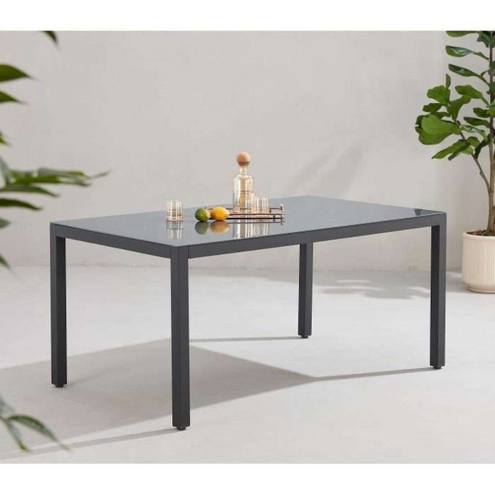 Mesa De Jardín Para 6 Personas Estructura De Aluminio Tapa De Cristal Templado Fijada Con Ventosas 160 X 72 X 90 Cm