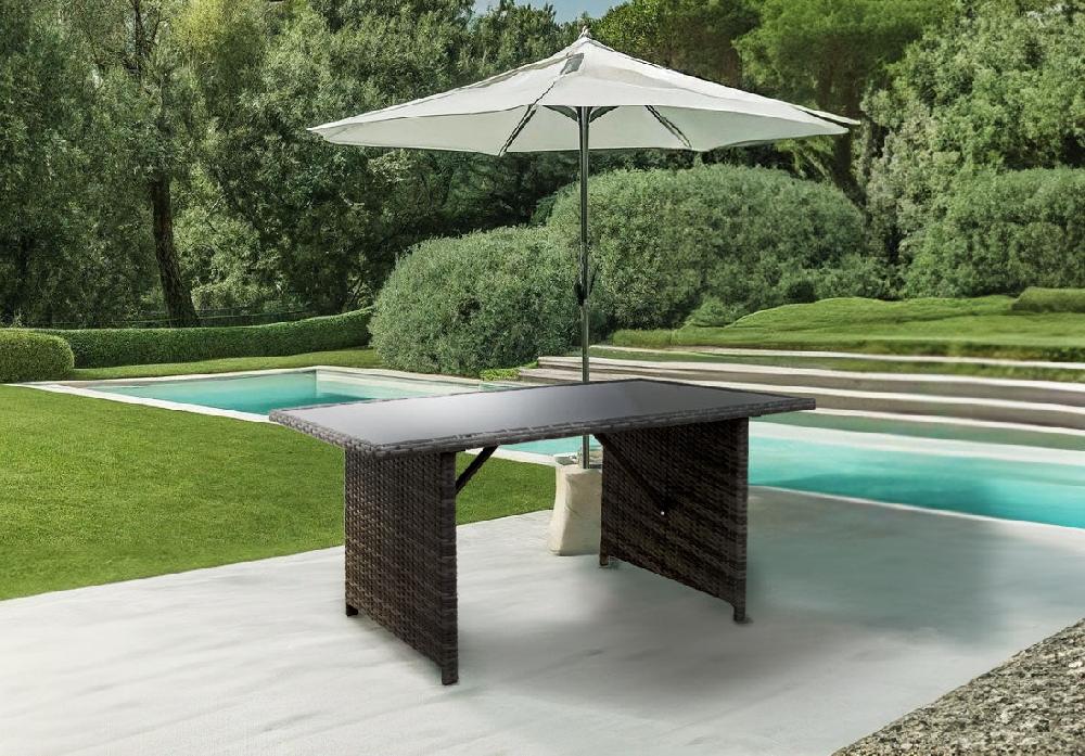 Mesa De Jardin Ratan PE Y Cristal Templado. Muebles De Jardin Y Terraza Gris