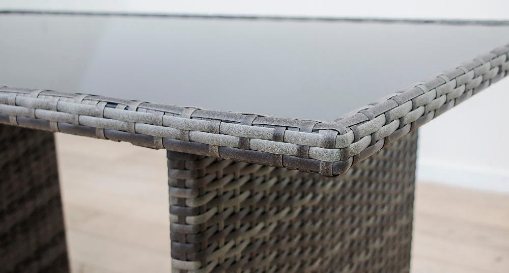 Mesa De Jardin Ratan PE Y Cristal Templado. Muebles De Jardin Y Terraza Gris