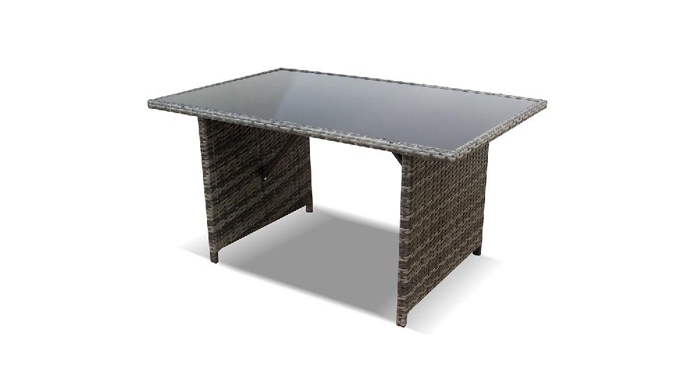 Mesa de Jardin Ratan PE y Cristal Templado. Muebles de Jardin y Terraza Gris