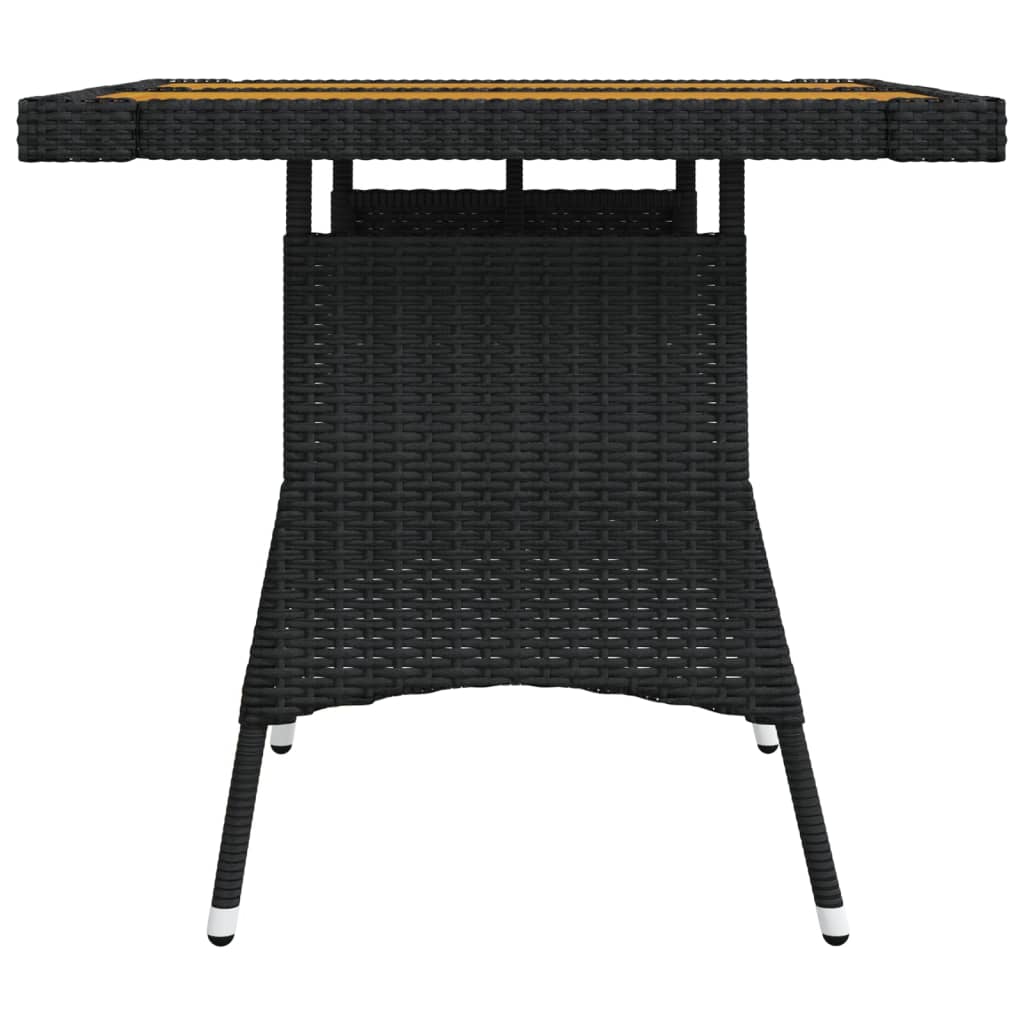 Mesa De Jardín Ratán Sintético Y Acacia Maciza Negro 70x70x72cm