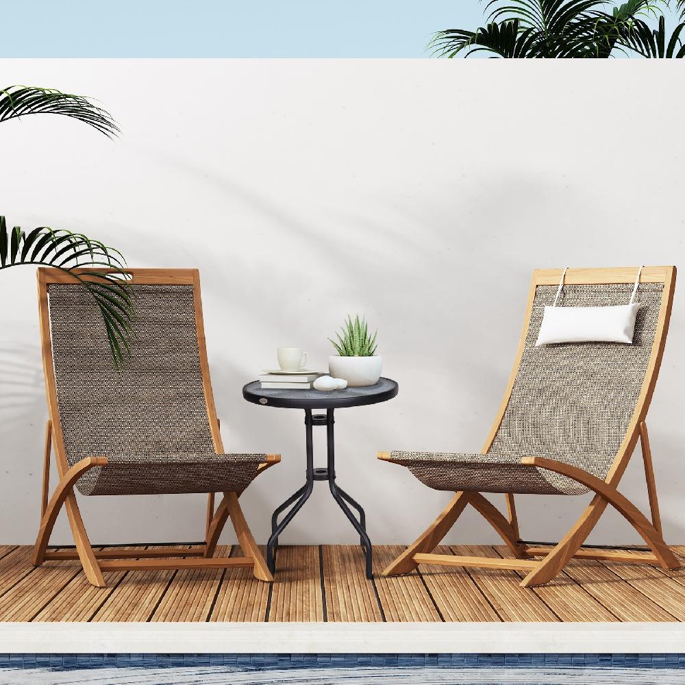 Mesa De Jardín Redonda Con Vidrio Templado Outsunny Ø60x70 Cm Negro_84B-147