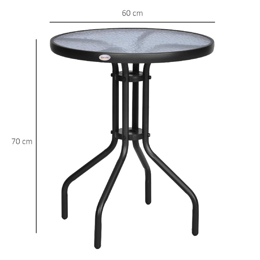 Mesa De Jardín Redonda Con Vidrio Templado Outsunny Ø60x70 Cm Negro_84B-147