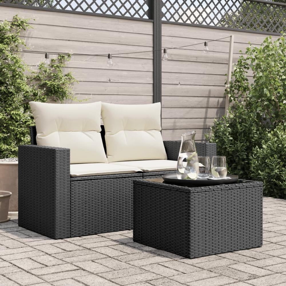 Mesa De Jardín Tapa De Cristal Negro 55x55x37 Cm Resina Trenzada
