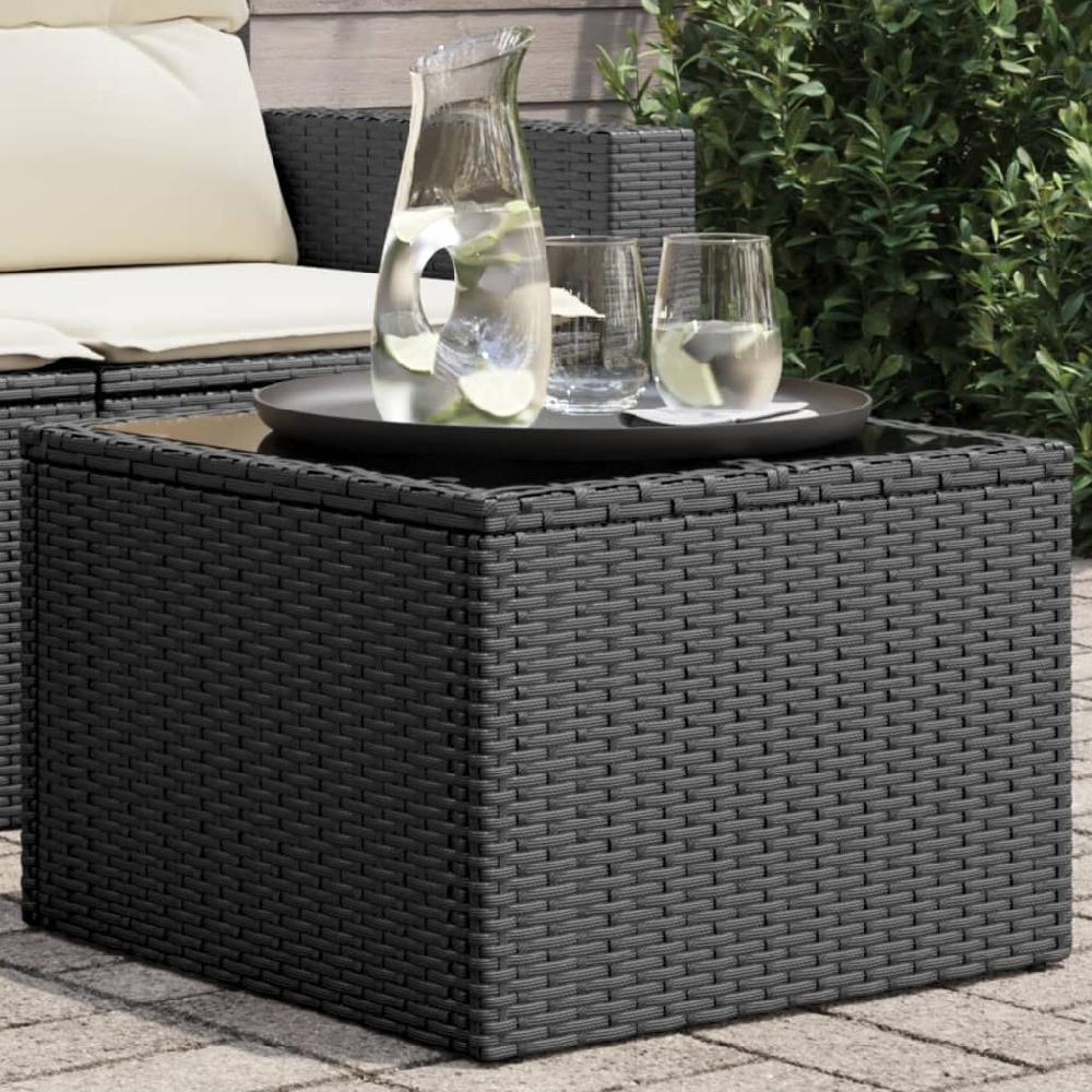 Mesa de jardín tapa de cristal negro 55x55x37 cm resina trenzada
