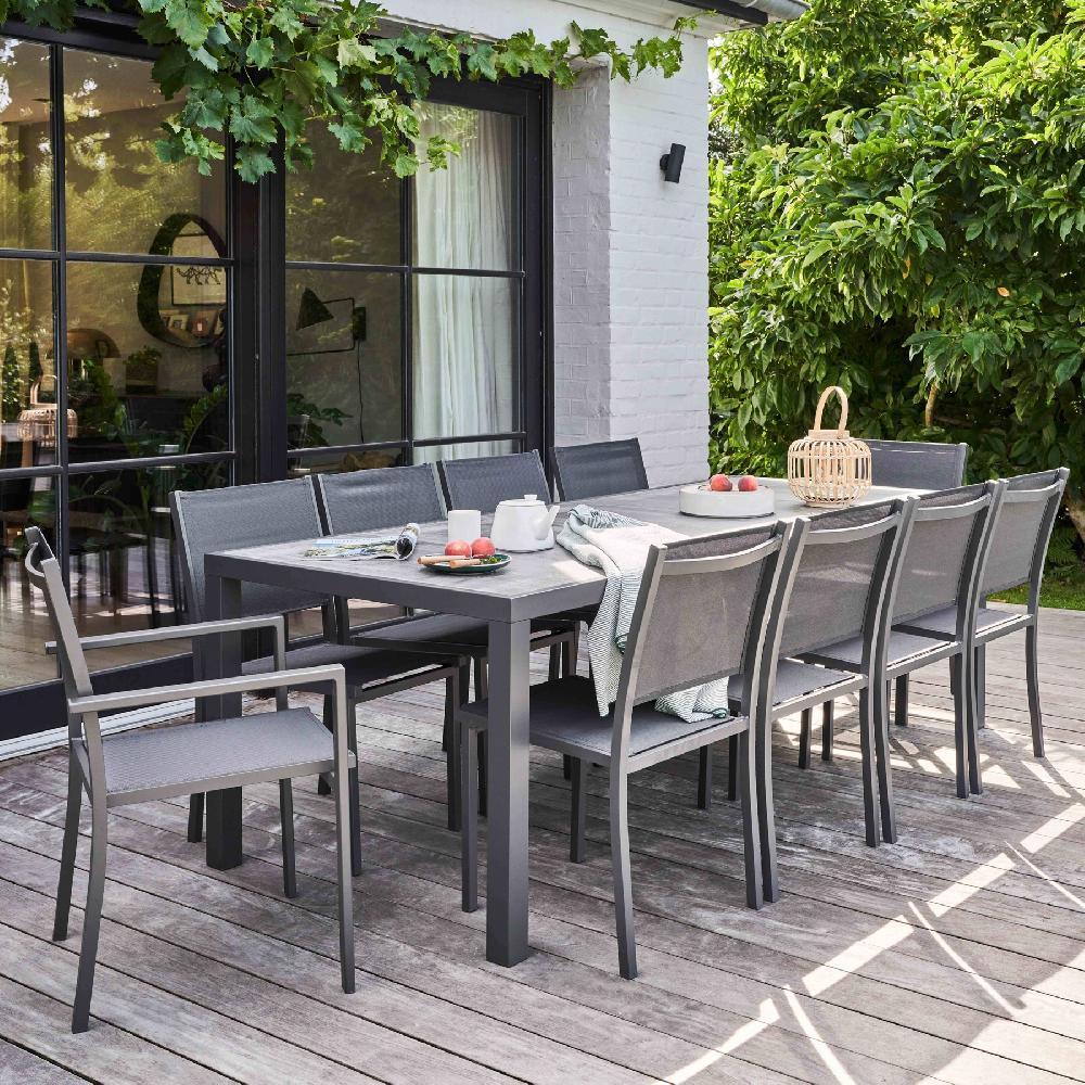 Mesa De Jardín Y Conjunto De 10 Sillas Con Efecto De Hormigón Tivoli - Oviala