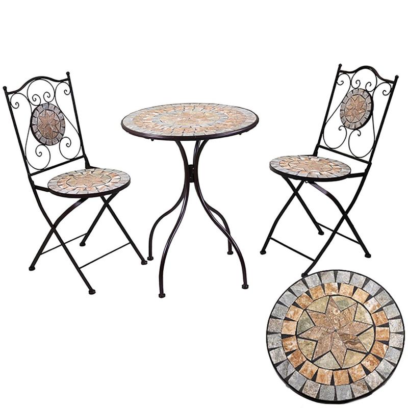 Mesa De Mosaico De Metal Urbino Con 2 Sillas