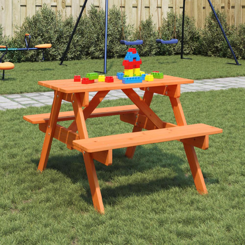 Mesa de picnic para 4 niños con hueco para sombrilla de abeto