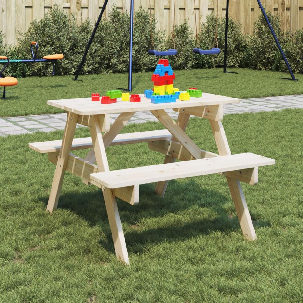 Mesa de picnic para 4 niños con hueco para sombrilla de abeto