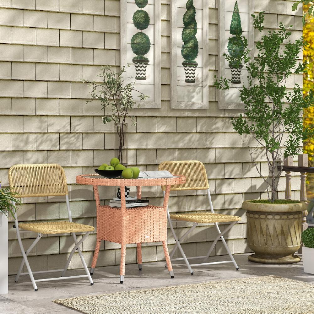 Mesa De Ratán OUTSUNNY PE Acero Galvanizado Madera Natural 80x80x75 Cm 867-163V00LR