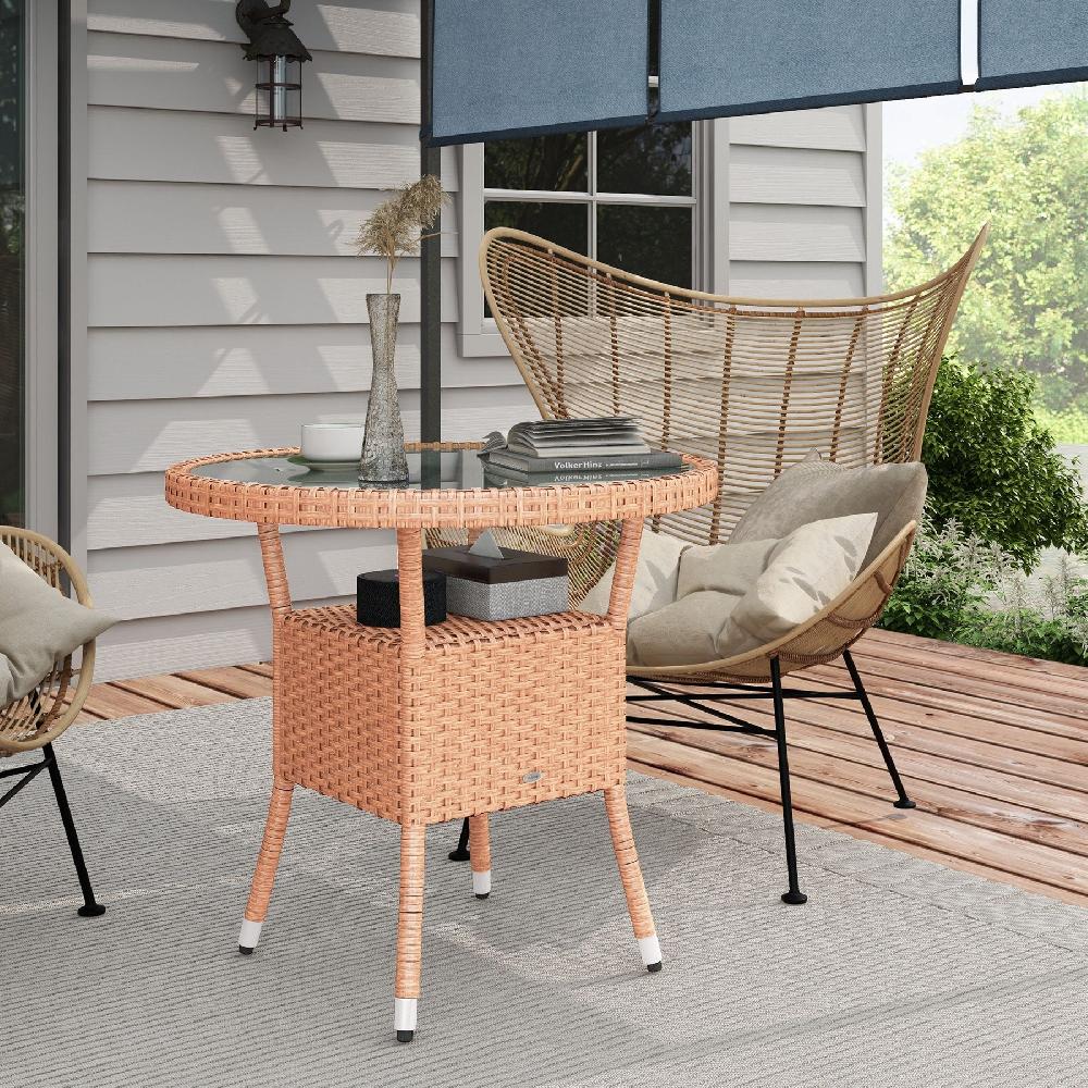 Mesa De Ratán OUTSUNNY PE Acero Galvanizado Madera Natural 80x80x75 Cm 867-163V00LR