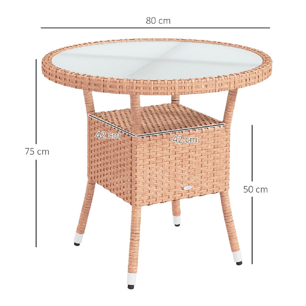 Mesa De Ratán OUTSUNNY PE Acero Galvanizado Madera Natural 80x80x75 Cm 867-163V00LR