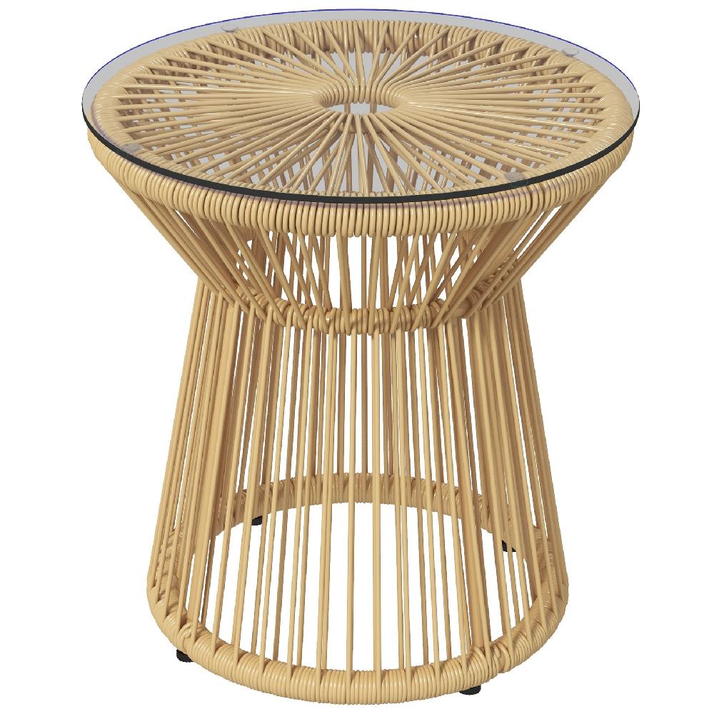 Mesa de Ratán OUTSUNNY PE Vidrio Templado Beige 40x40x42 cm 867-119V00BG