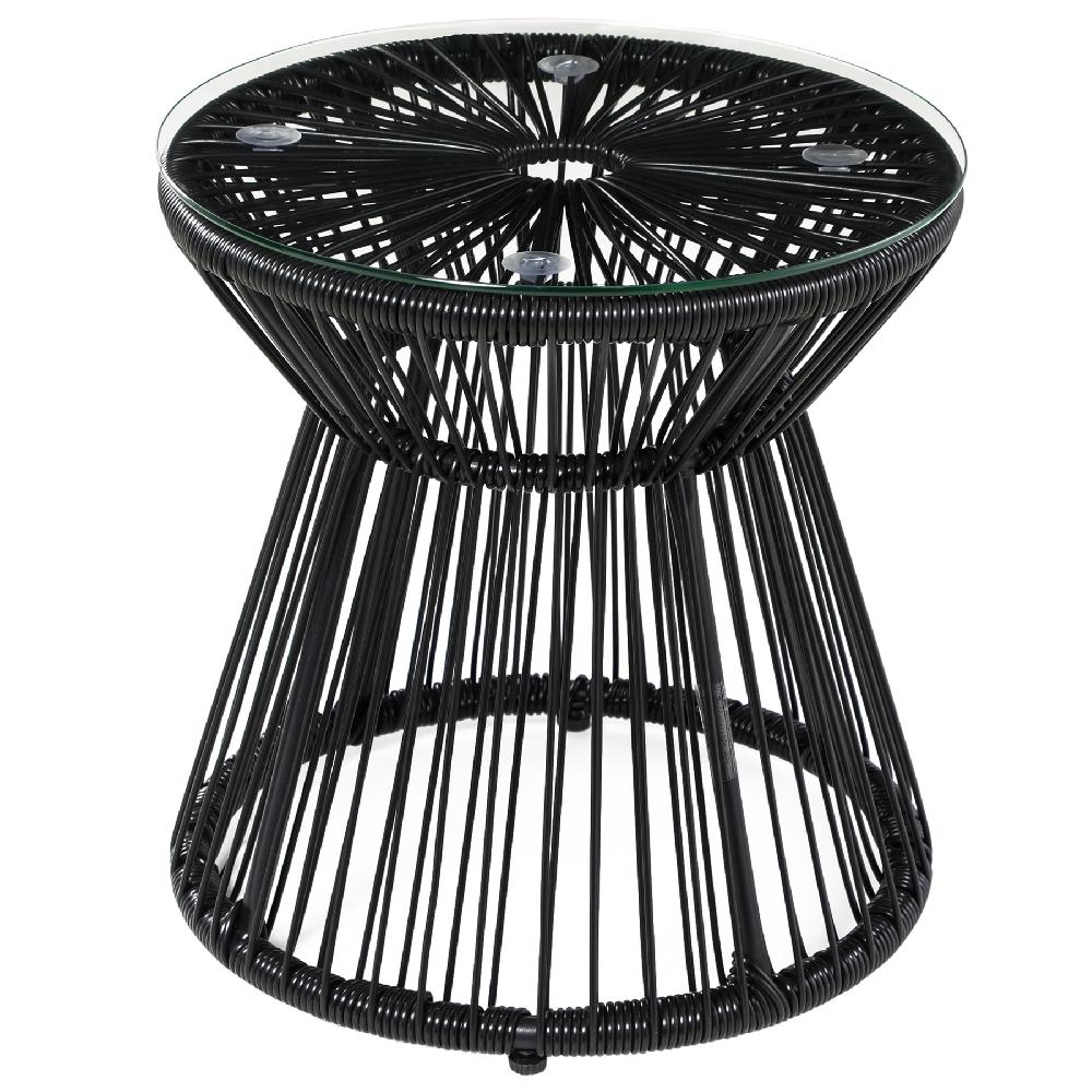 Mesa de Ratán Outsunny PE Vidrio Templado Negro 40x40x42 cm 867-119V00BK