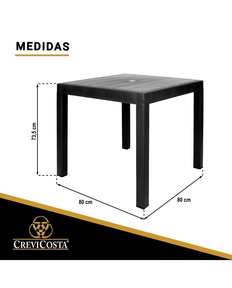 Mesa De Resina Cuadrada 80x80x73 5cm Caribe - Crevicosta. Antracita