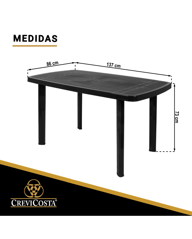 Mesa De Resina Rectangular 137x86x73cm Viana - CREVICOSTA. Antracita