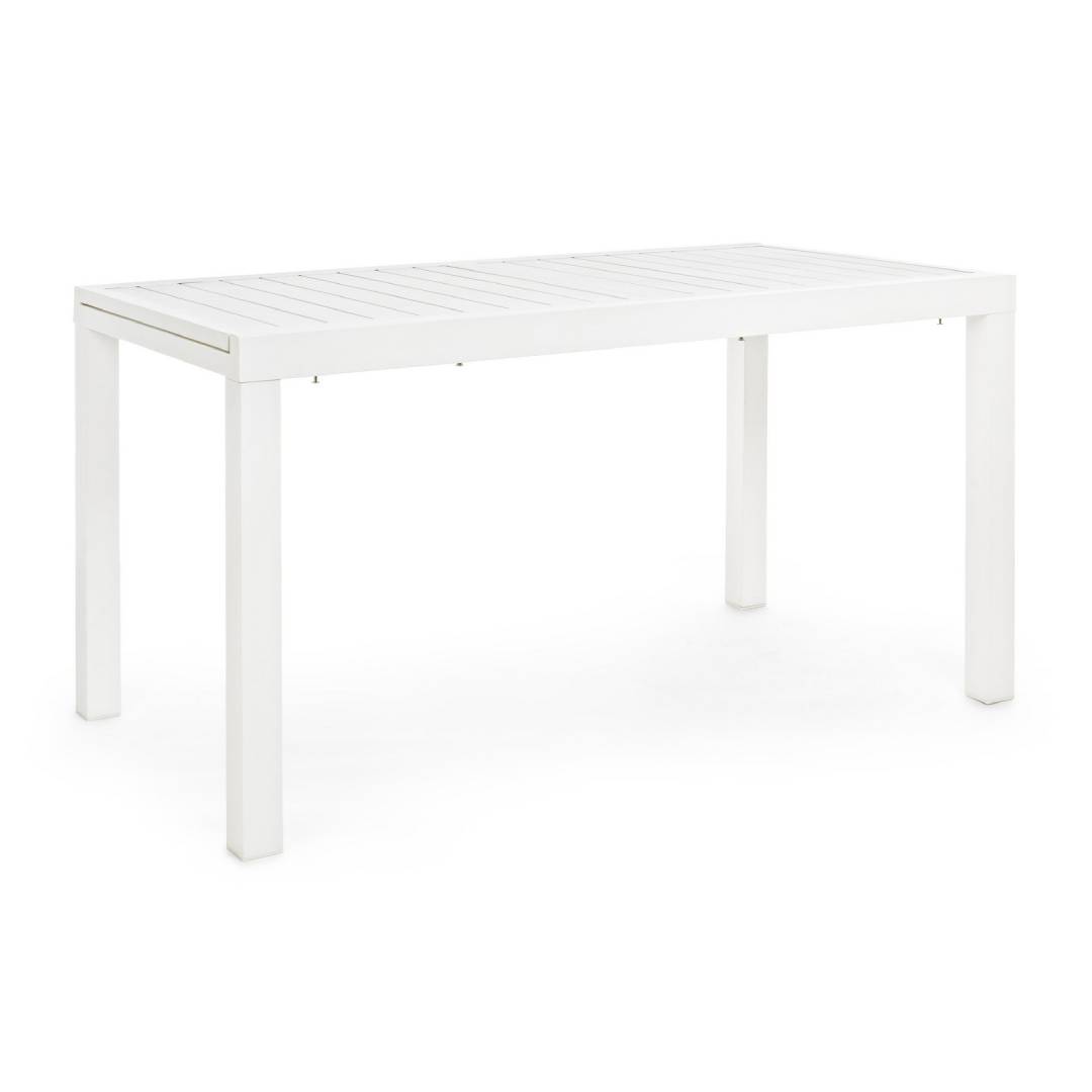 Mesa Extensible Blanca "Hilde" 140-210X77 De Listones De Aluminio Para Uso Exterior En Jardín Y Terraza