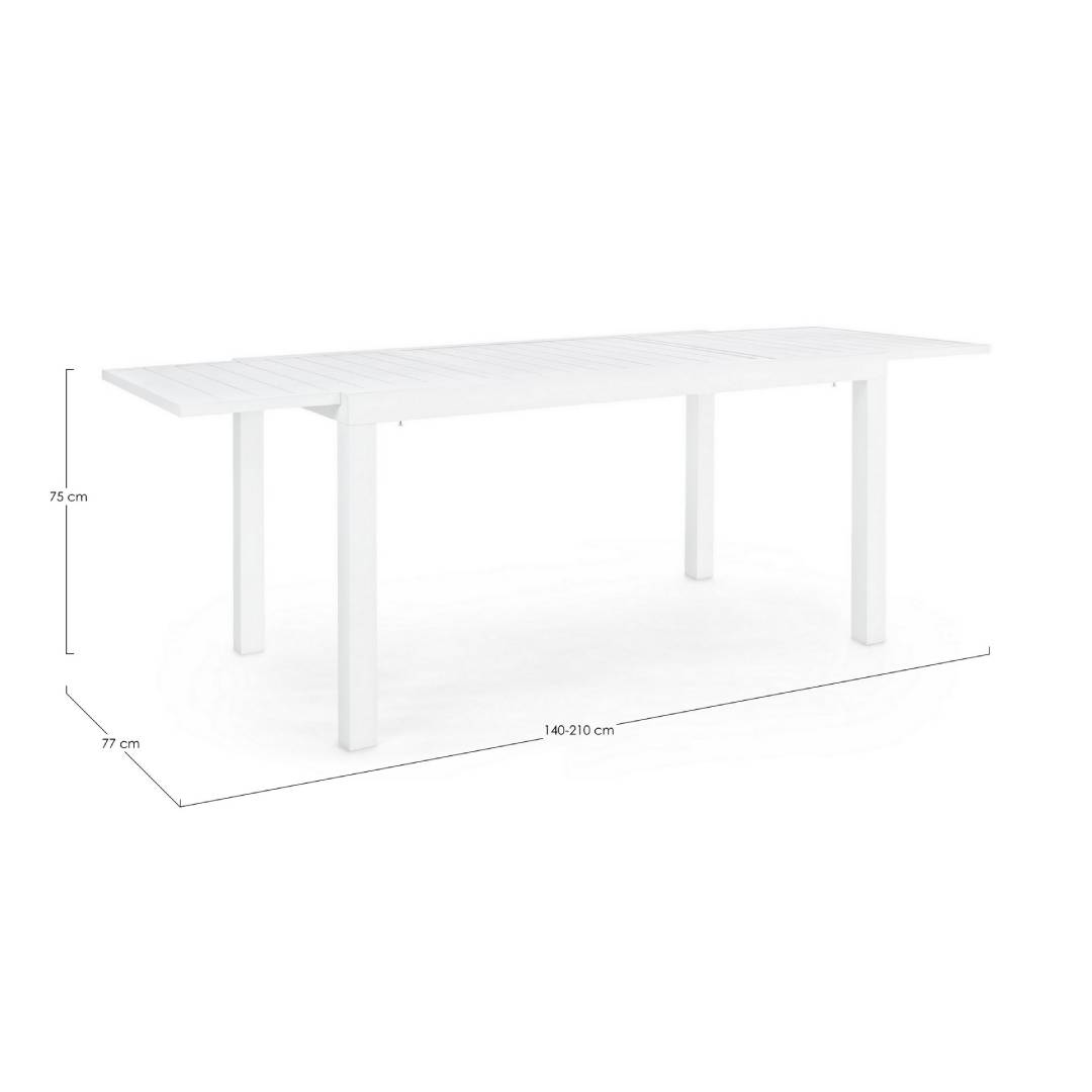 Mesa Extensible Blanca "Hilde" 140-210X77 De Listones De Aluminio Para Uso Exterior En Jardín Y Terraza