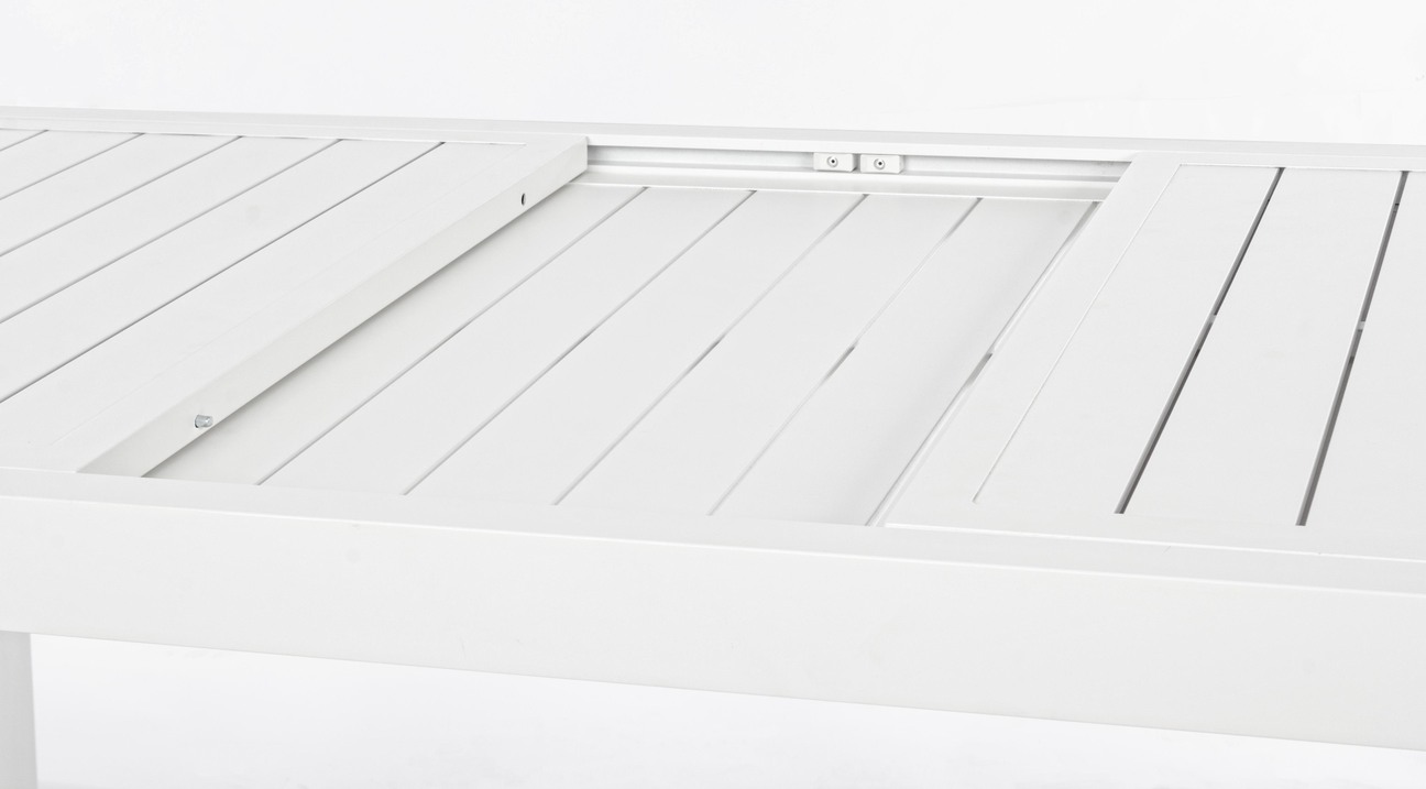 Mesa Extensible Blanca "Hilde" 140-210X77 De Listones De Aluminio Para Uso Exterior En Jardín Y Terraza